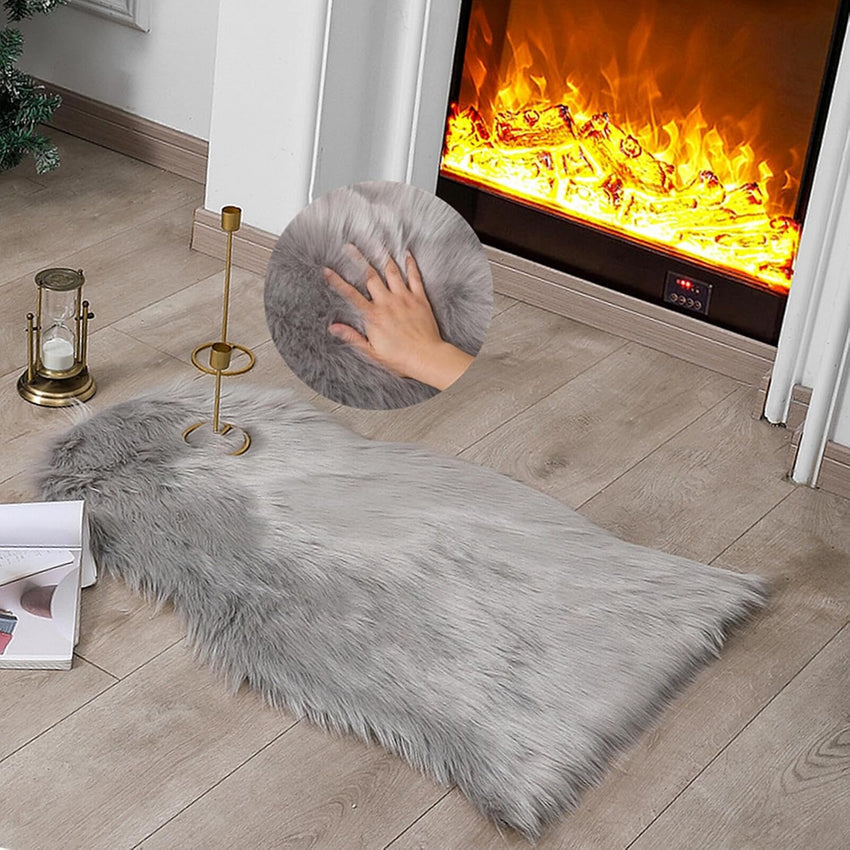 Faux Fur Rug Sheepskin Shag Fluffy Fuzzy White 2x6 ft Runner Rugs for Bedroom Bedside Bed Floor Living Room Plush High-Density Cushion Carpet Super Sofa Cover
