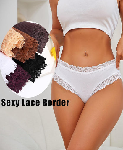 Knowyou Cotton Underwear for Women Cheeky Bikini Womens Underwear Pack Sexy Lace Wasit Hipster Brief Panties for Ladies