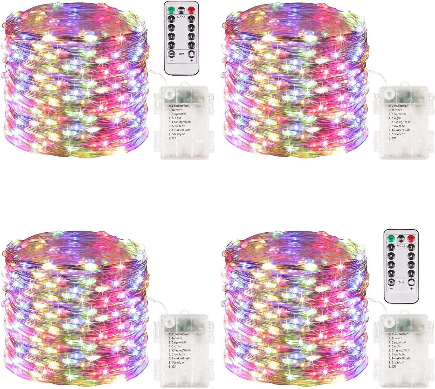 4 Pack 100 LED Fairy Lights Battery Operated with Remote, 33FT Waterproof Twinkle Lights with Timer & 8 Modes, Fairy String Light Outdoor Indoor for Bedroom Classroom DIY Christmas Decor (Warm White)
