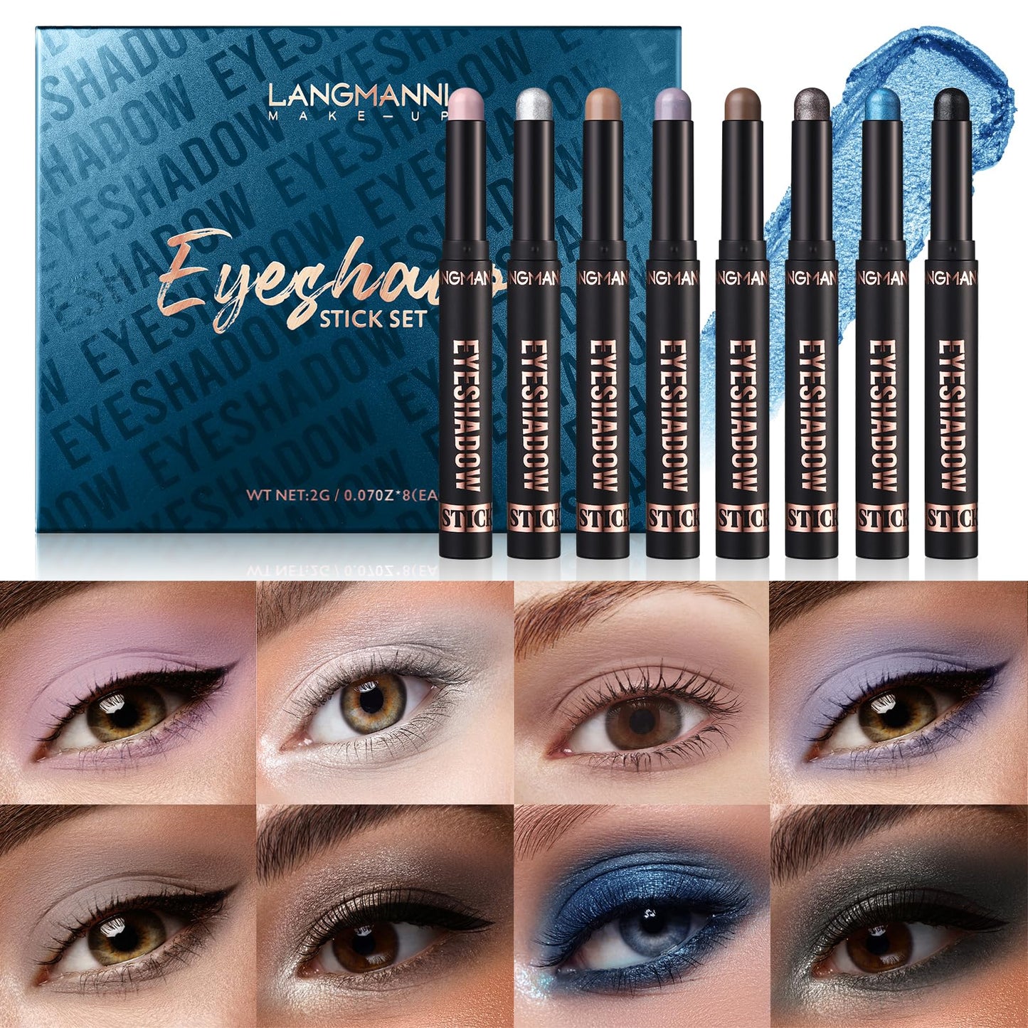 Jolilab Eyeshadow Stick Set, 8 Colors Matte Professional Bright-Colored Contouring and Highlight Eyeshadow Stick, Cream Waterproof Long Lasting High Pigmented Eye Shadow. (8, EYESHADOW B)