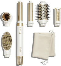 GLAMUP® 6 in 1 Hot Air Styler, Upgraded Long Barrel, Round Brush, Powerful High Speed Dryer, Tight Grip, Curling Volumizing Gift Set with Travel Bag