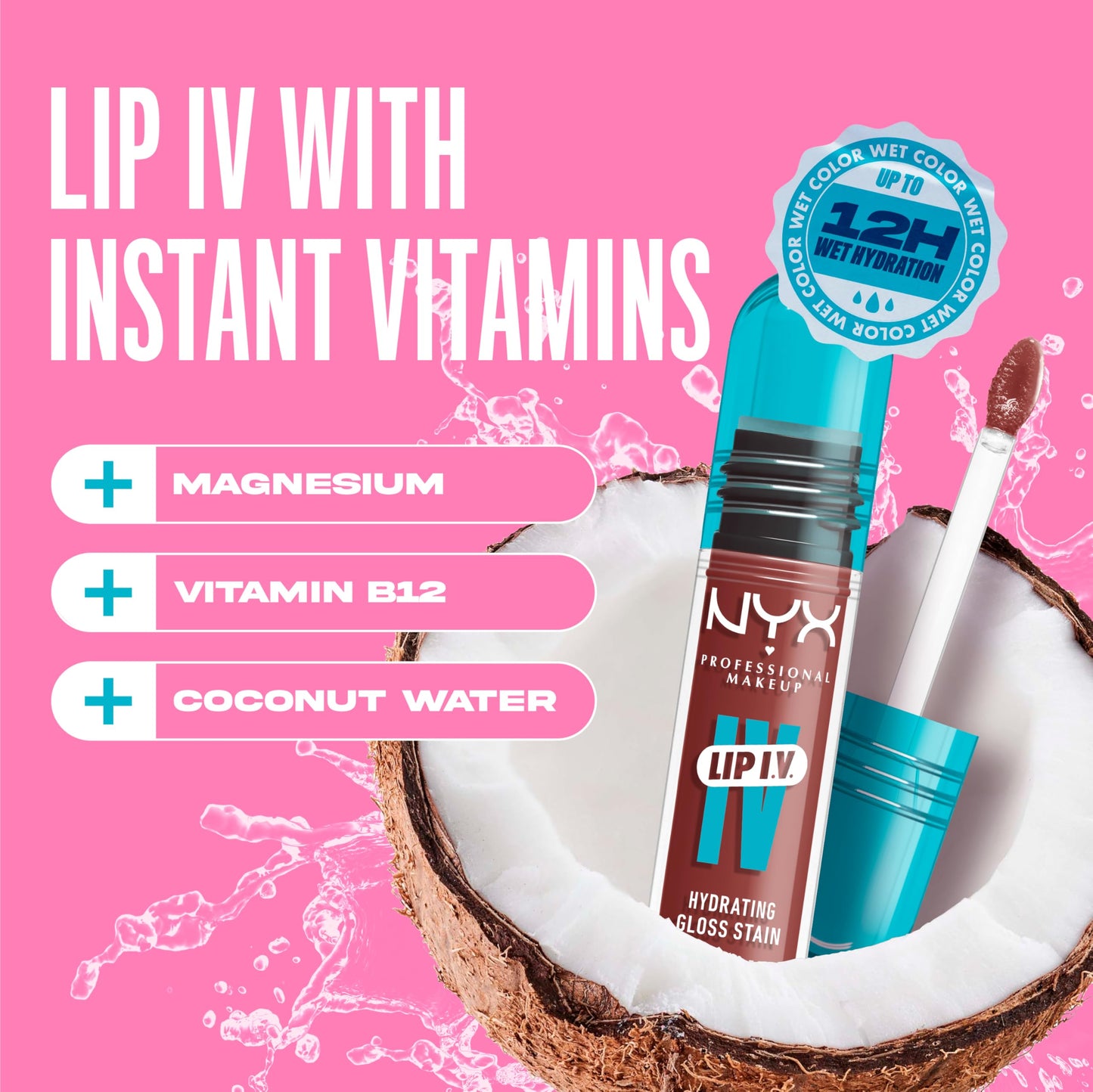 NYX PROFESSIONAL MAKEUP Lip IV Hydrating Glossy Lip Stain with 12HR Hydration - Drippin In Rose (Pink)