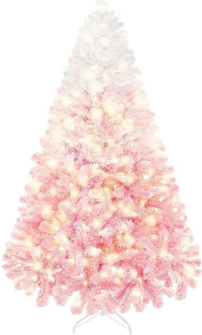 Yaheetech 6ft Snow Flocked Pre-lit Christmas Tree with 250 Warm White Lights, 820 Lush Branch Tips & Quick-Assembly Hinged Design, Full Artificial Xmas Tree for Winter Holiday Décor, Green & White