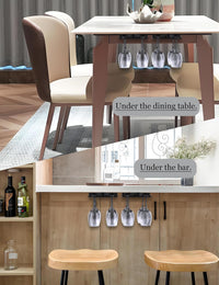 NOTMBESTM Wine Glass Holder Under Cabinet, Wine Glass Rack Fit for Storing wine glasses Under Shelf, Table, Desk, Bar Counter, Stemware Rack Fixed by Screw or Adhesive (Black)