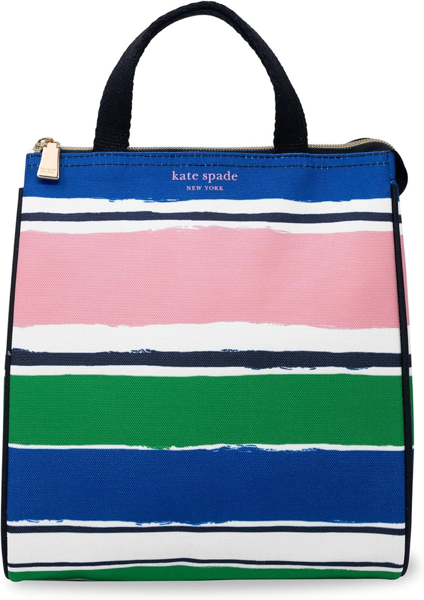 Kate Spade New York, Portable Soft Cooler Lunch Bag with Silver Insulated Interior Lining and Storage Pocket, Joy Dot