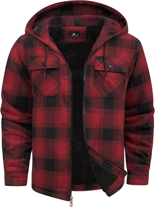 SCODI Mens Flannel Hooded Jacket Sherpa Lined Zip Up Hoodies for Men Plaid Shirt Jackets Warm Thick Fleece Coat with Pocket
