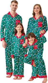 Satin Family Christmas Pajamas Set Soft Button Down Holiday Sleepwear Matching PJs for Couple Men Women Jammies Party