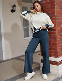 Tanming Women's Lounge Sets 2 Piece Outfits Knitted Pullover Sweater Tops Wide Leg Pants Tracksuit