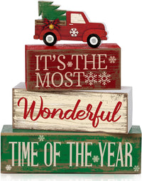 4 Pcs Christmas Table Decor Wooden Hot Cocoa Decoration Christmas Centerpiece Winter Tiered Tray Decor Decorative Red Hot Cocoa Block Signs Gift Farmhouse Xmas Decoration for Home Kitchen