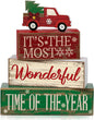 4 Pcs Christmas Table Decor Wooden Hot Cocoa Decoration Christmas Centerpiece Winter Tiered Tray Decor Decorative Red Hot Cocoa Block Signs Gift Farmhouse Xmas Decoration for Home Kitchen