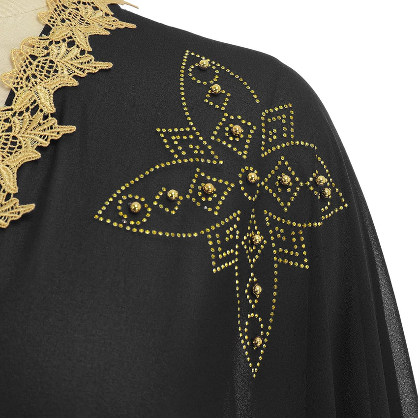IKADEX Women Muslim Cardigan Hijab Dress Batwing Hot Drilling Chiffon Kimono Islam Kaftan Robe African Dresses