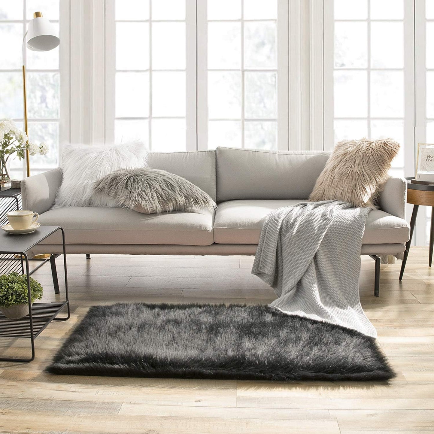 Ashler faux fur rug, Fluffy Shaggy Area Rug Ultra Soft 2 x 3 Feet Sheepskin Fur Rug, Navy Blue Fuzzy Rug Machine Washable Shag Rug, Nursery Decor Throw Rugs for Bedroom, kids room, Living Room
