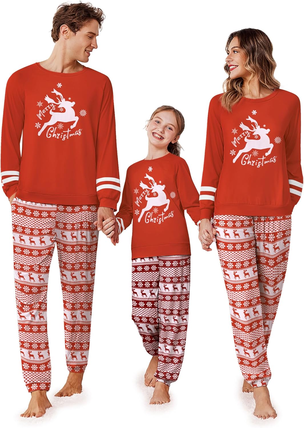 Ekouaer Family Christmas Pajamas Matching Sets Long Sleeve Couple Pjs Holiday Sleepwear Soft Loungewear with Pockets