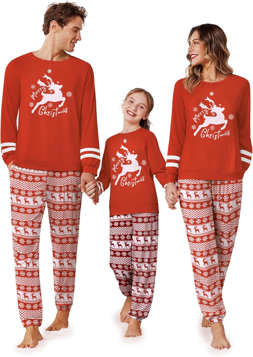 Ekouaer Family Christmas Pajamas Matching Sets Long Sleeve Couple Pjs Holiday Sleepwear Soft Loungewear with Pockets
