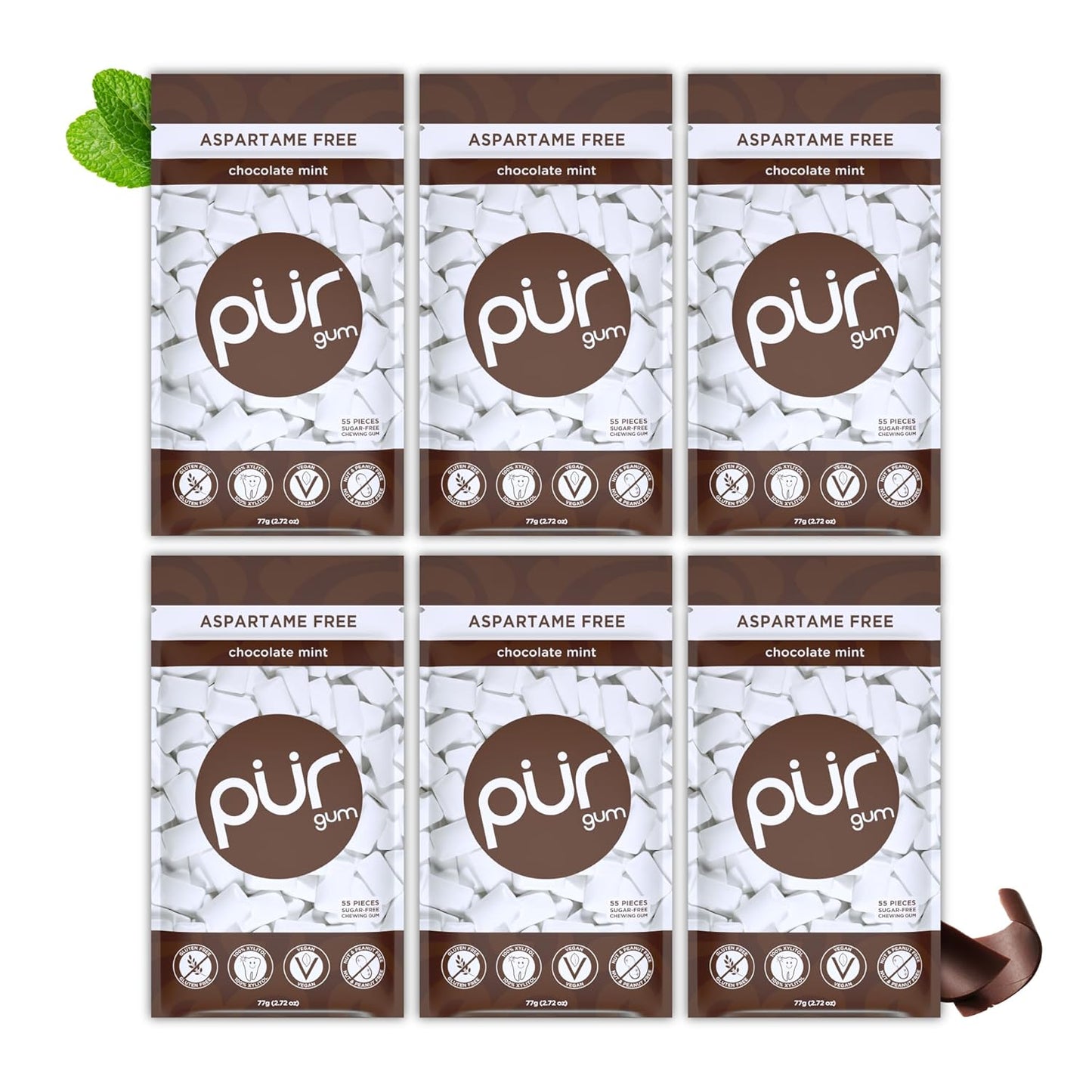 PUR Gum | Aspartame Free Chewing Gum | 100% Xylitol | Natural Spearmint Flavored Gum, 55 Pieces (Pack of 3)