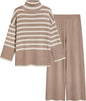 Tanming Women's Sweater Sets Long Sleeve Striped Jumper Tops Casual Knit Wide Leg Pants Sets