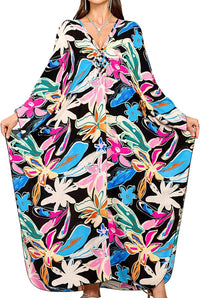 Women Kaftan Dresses Plus Size V-Neck Batwing Sleeves Beach Cover Up 2025 Summer Floral Print Caftan Dress