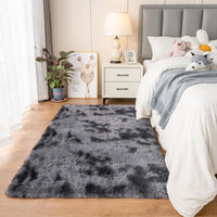 duduta Navy Blue Fluffy Plush Runner Rugs 2x6 ft Tie Dye Rectangle Shag Rug for Bedroom Dorm Living Room Kids Room, Machine Washable Anti-Slip