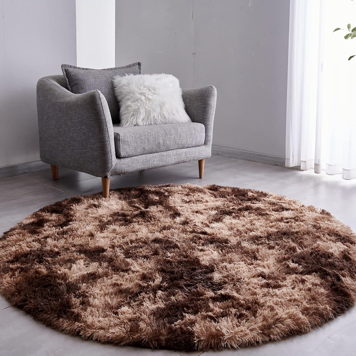 FJZFING Navy Blue Round Rug Ultra-Soft Plush Modern 4x4 Circle Area Rug for Kid's Bedroom, Fluffy Shag Circular Rug for Nursery Room, Non-Slip Home Decor Cute Navy Blue Carpet for Teen's Room
