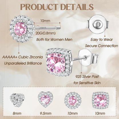 ZELORES 4 Pairs Sterling Silver 5A CZ Stud Earrings for Women 14K Gold Plated Brilliant Celtic Heart Big Stud Earrings Set Cubic Zirconia Earrings Studs for Sensitive Ear