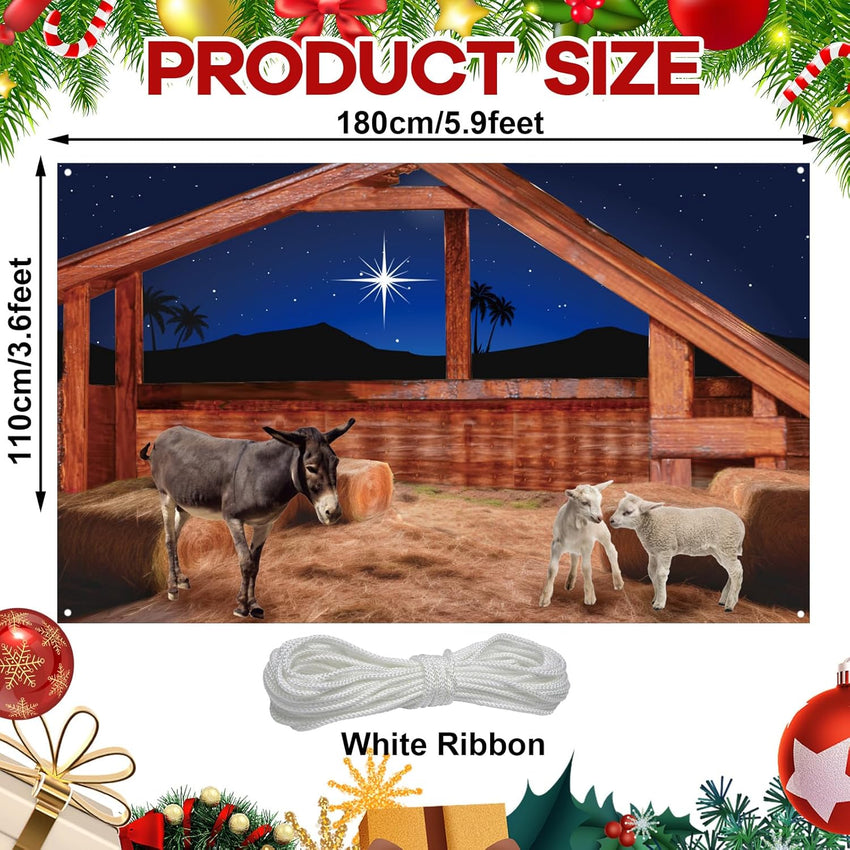 CHUNNIN Nativity Stable Scene Backdrop for Religious Christmas Theme Hanging Banner Supplies Christmas Nativity Scene Sign Manger Backdrop for Winter Holiday Xmas Photoshoot Props Party Decor