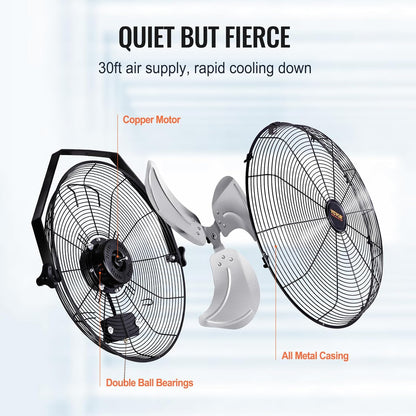 VEVOR 18 inch Wall Mount Fan Waterproof 2 Packs, 3 speed High Velocity 4000 CFM Industrial Wall Fan for Indoor, Commercial, Residential, Warehouse, Greenhouse, Workshop, Basement, Garage,Black