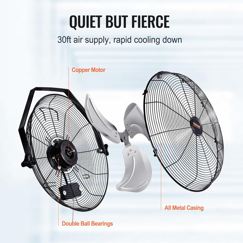 VEVOR 18 inch Wall Mount Fan Waterproof 2 Packs, 3 speed High Velocity 4000 CFM Industrial Wall Fan for Indoor, Commercial, Residential, Warehouse, Greenhouse, Workshop, Basement, Garage,Black