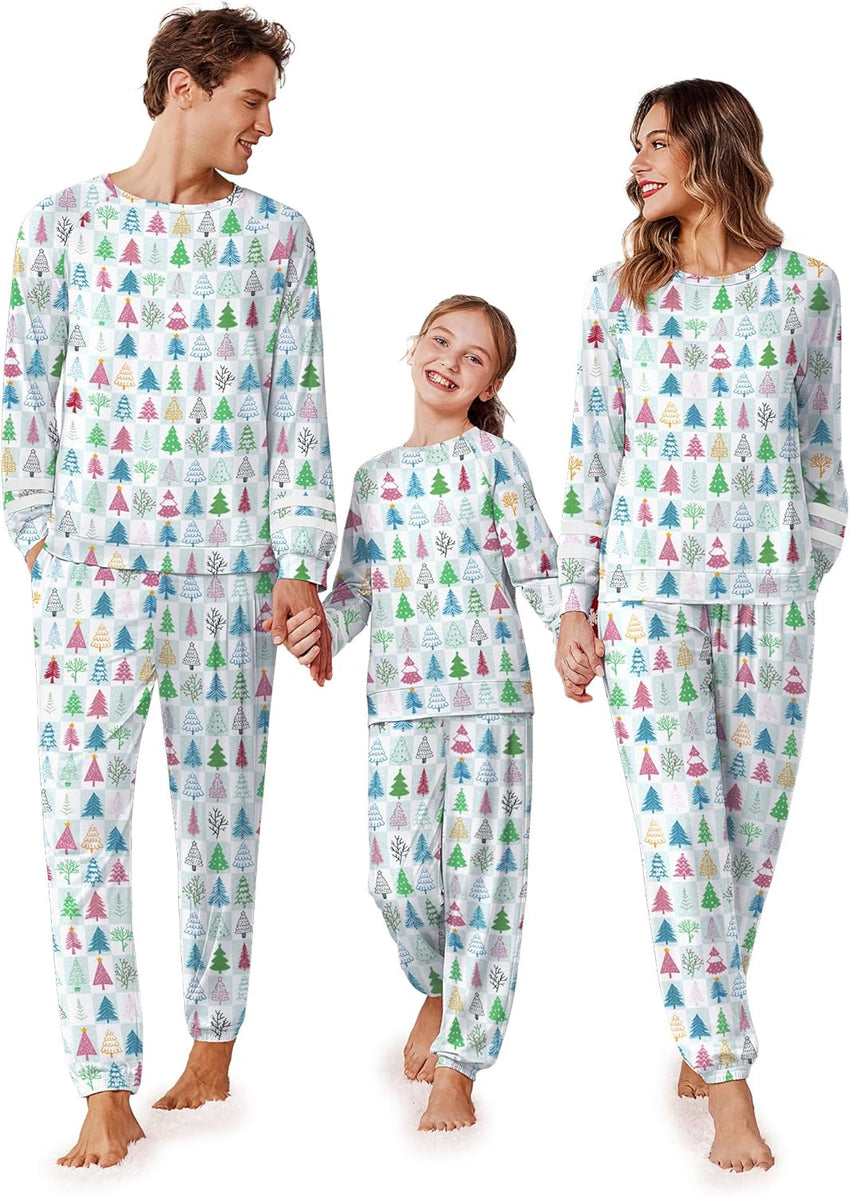 Ekouaer Family Christmas Pajamas Matching Sets Long Sleeve Couple Pjs Holiday Sleepwear Soft Loungewear with Pockets