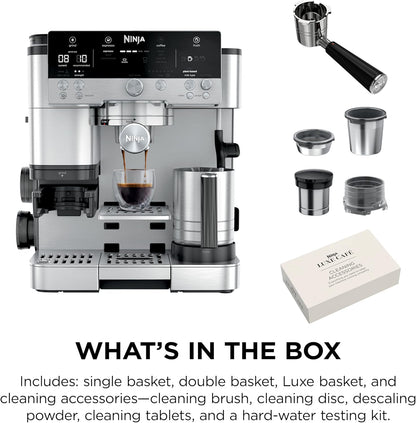 Ninja Luxe Café 3-in-1 Espresso, Drip Coffee and Cold Brew Machine | Intergrated Coffee Grinder, Milk Frother, Assisted Tamper & Built-In Espresso Accessory Storage | Stainless Steel | ES601