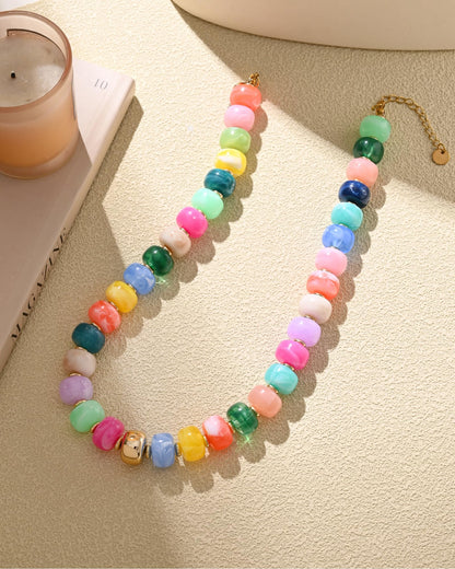 Chunky Beaded Statement Necklace for Women Trendy Colorful Boho Resin Bead Choker Necklaces Summer Handmade Jewelry Gifts Accessories