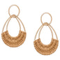Raffia Hoop Earrings for Women Fun Boho Summer Beach Earrings Lightweight Handmade Straw Wicker Rattan Dangle Earrings Statement Geometric Round Drop Earrings