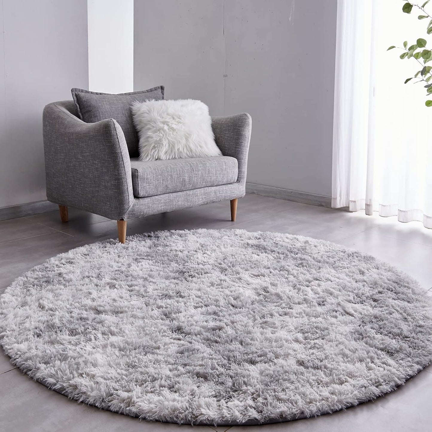 FJZFING Navy Blue Round Rug Ultra-Soft Plush Modern 4x4 Circle Area Rug for Kid's Bedroom, Fluffy Shag Circular Rug for Nursery Room, Non-Slip Home Decor Cute Navy Blue Carpet for Teen's Room