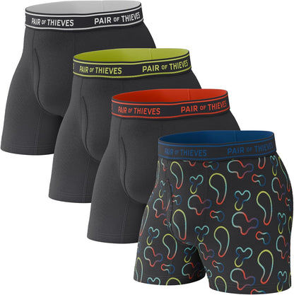 Pair of Thieves 4 Pack Mens Boxer Briefs - Soft, Stretchy, Moisture-Wicking Underwear for Men - All-Day Comfort and Support