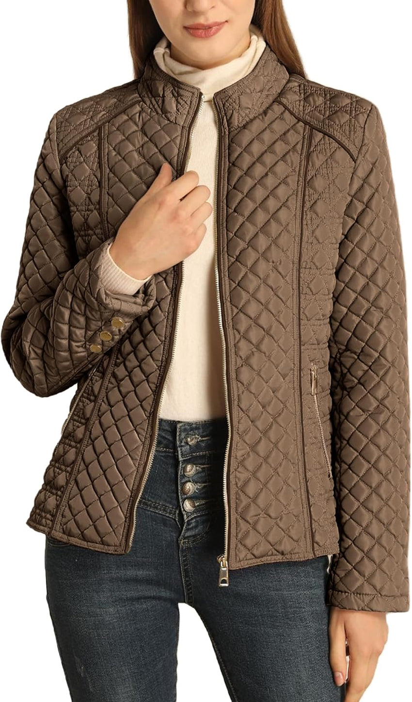 Bellivera Women's Stand Collar Lightweight Quilted Puffer Jacket Padded Zip Coat for Spring and Winter