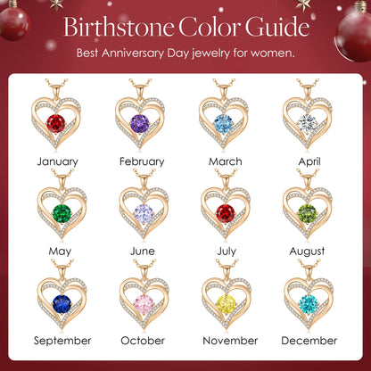 Personalized Double Heart Birthstone Necklace for Women – Sterling Silver Gift
