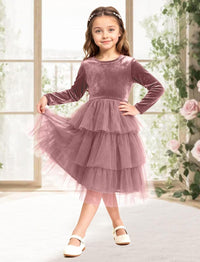 Christmas Dress Girls Velvet Tulle Puffy Long Sleeve Formal Party Dresses Princess Birthday Wedding Guest Dress