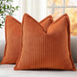 decorUhome Christmas Corduroy Cream White Throw Pillow Covers 18x18 Set of 2 Decorative Soft Boho Farmhouse Euro Couch Pillow Covers for Living Room Bed Sofa Broadside Striped Pillow Cases