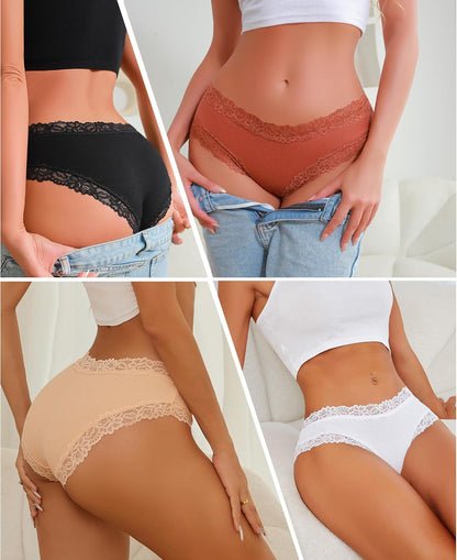 Knowyou Cotton Underwear for Women Cheeky Bikini Womens Underwear Pack Sexy Lace Wasit Hipster Brief Panties for Ladies