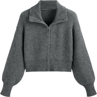CIDER Zip Up Cardigans for Women Fall Trendy Long Sleeve Chunky Cardigan Knit Open Front Collared Zipper Cardigan
