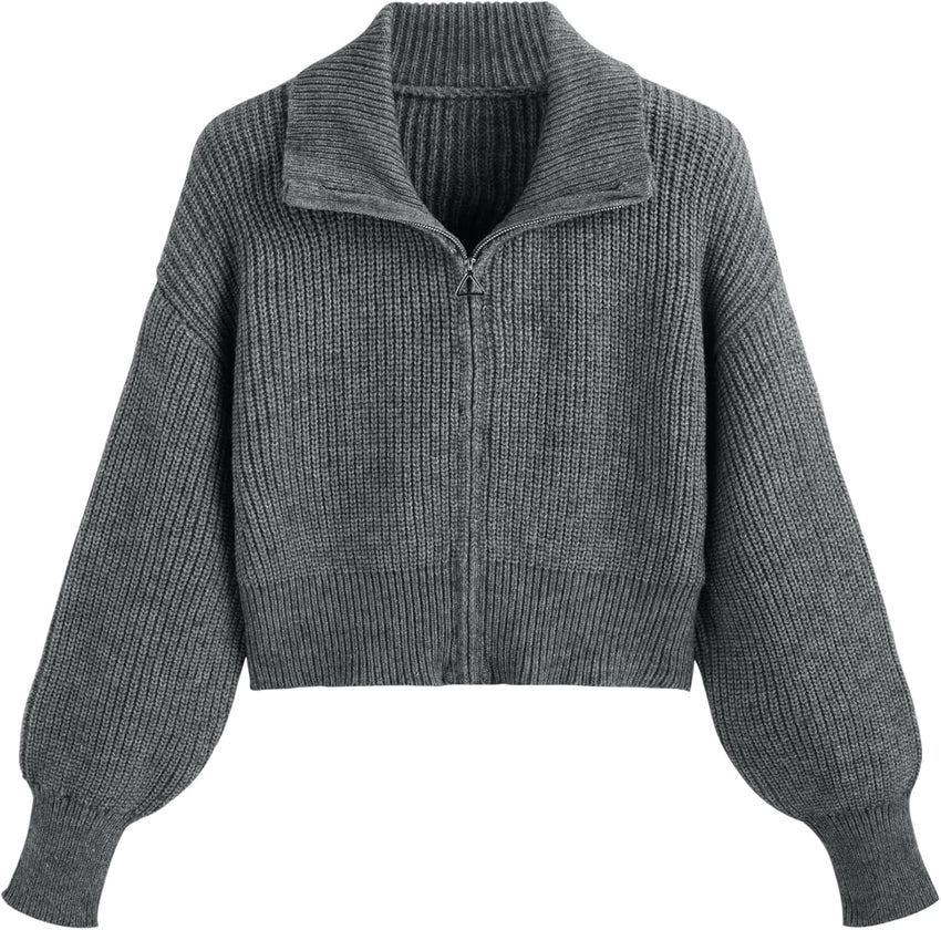 CIDER Zip Up Cardigans for Women Fall Trendy Long Sleeve Chunky Cardigan Knit Open Front Collared Zipper Cardigan
