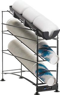 San Jamar Wireworks Cup and Lid Dispenser Fits 8 - 44 Oz. Cups, 3 Tiers with Suction Cup Feet for Restaurants, Fast Food, And Kitchens, Plastic, 8.25 X 20.5 X 22.5 Inches, Black