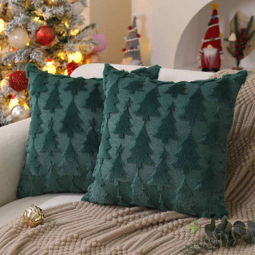 DFXSZ Christmas Tree Pillow Covers 18x18 inch Set of 2 Christmas Decoration Beige Soft Plush Faux Fur Jacquard Throw Pillows for Bedroom Sofa Holiday Festivals Winter Home Decor PTK006C18