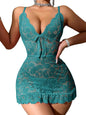 Women Babydoll Lingerie Lace Chemise Sexy Nightgown Ruffle Hem Sleep Dress