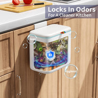 Kitchen Compost Bin with Lid - Hanging Small Trash Can for Countertop or Under Sink, 2.6 Gallon Wall Mounted Garbage Can for Cabinet Door, Indoor Food Waste Bin for Bathroom, RV, Office, White