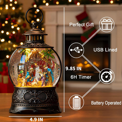 Christmas Snow Globes, Adoration of The Magi Nativity Manger Scene, Silent Night Music Water Lantern, Holiday Decorations Gifts for Family, Children or Friends