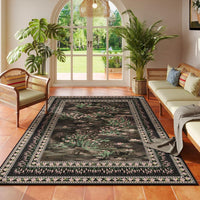 Rugcomf 4x6 Rug for Bedroom Impressionist-Style Vintage Washable Rugs Non Slip Low Pile Small Carpet for Bedside Kids Room Office Dining Room, Green