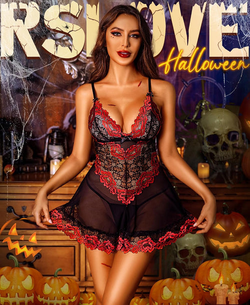 RSLOVE Babydoll Lingerie for Women Lace Chemise Sexy Nightgown Sleepwear Dress