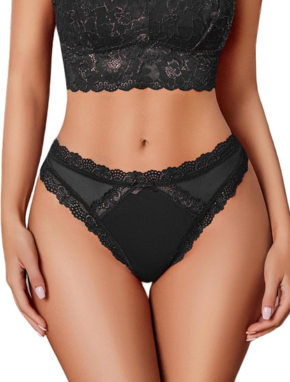 Avidlove Womens Underwear Sexy Lace Panties Low Rise Thong Bikini with Criss Cross Back Breathable Tangas 1-3 Packs