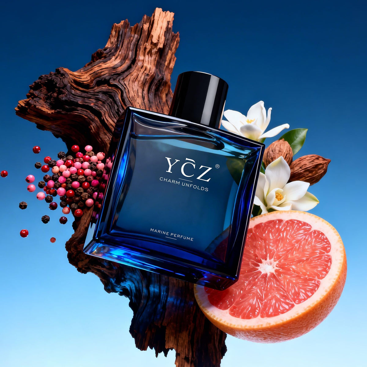 Ycz Midnight Marine Eau de Parfum for Men, 1.7 Fl Oz (50 mL), Long-Lasting Cologne, Fresh Marine & Woody Fragrance with Grapefruit, Ginger and Cedar Notes for Daily Wear, Date Night and Gifts