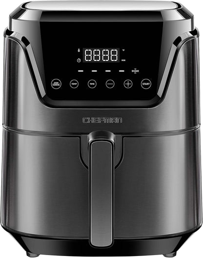 CHEFMAN 6 Quart Dual Basket Air Fryer Oven with Easy View Windows, Sync Finish, Hi-Fry, Auto Shutoff, 2 Independent 3Qt Nonstick Dishwasher Safe Frying Baskets, Digital Double Air Fryer - Black